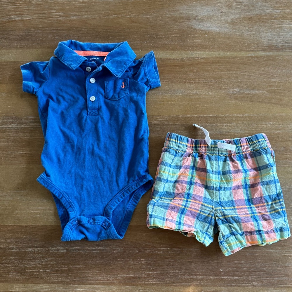 Baby Boy - Size 9 Months: Carter’s Polo Onesie and Short Outfit